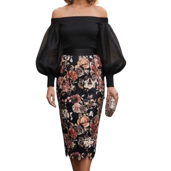 Gracia Dresses & Skirts - # A001 - Gracia Floral Lace Pencil Skirt Multi Color – Size L NWT